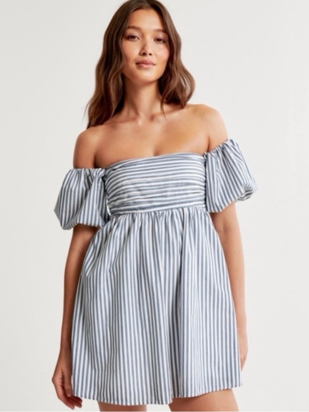 A&F Off-Shoulder Blue and White Striped Dress